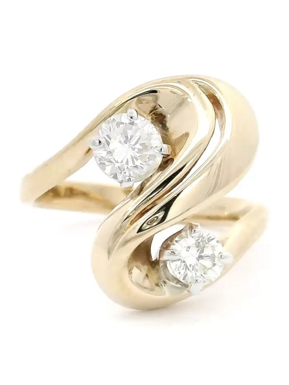 Vintage Natural Diamond Bypass Ring in 14K Yellow Gold Sz 7